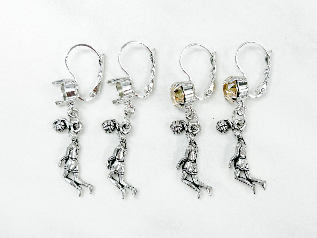 8.5mm | One Setting Drop & Basketball Player Charm Earring