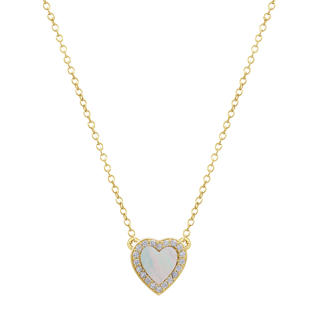 Vintage Halo Mother of Pearl Heart Pendant Necklace