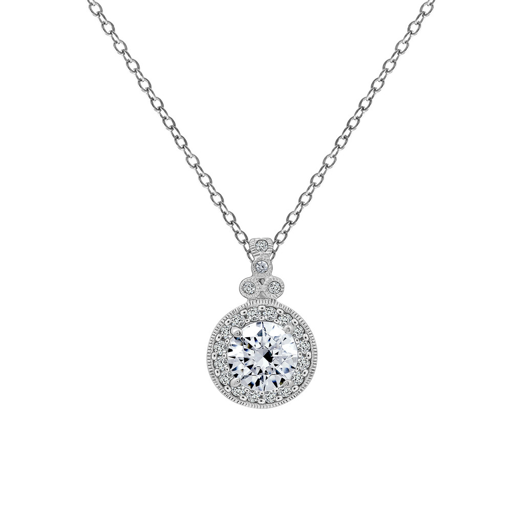 Round CZ Halo Pendant Necklace