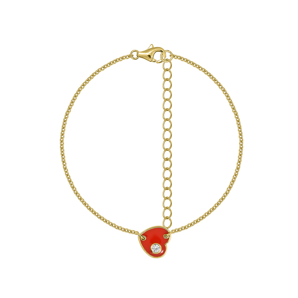 Red Enamel Heart Bracelet with CZ Accent