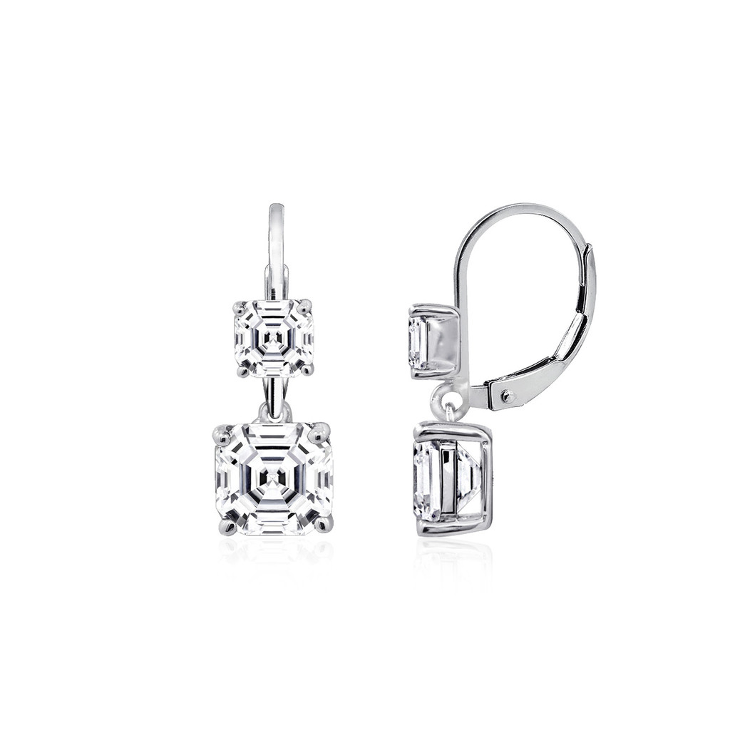 Asscher Cut CZ Lever Back Earrings