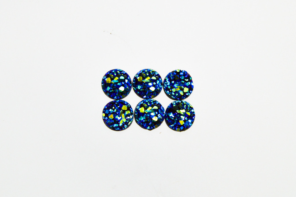 8.5mm | Navy Blue Druzy Style | 6 Pieces