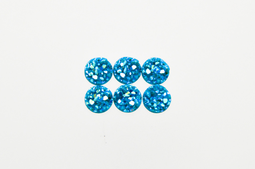 8.5mm | Azure Blue Druzy Style | 6 Pieces