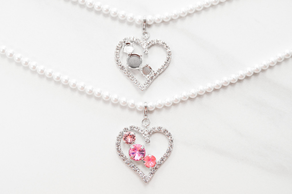 Pearl Necklace with 8.5mm & 11mm Large Heart Crystal Halo Enhancer