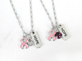 Breast Cancer Awareness Ribbon & Hope Charm Necklace