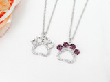 Paw Print Crystal Rhinestone Long 30 Inch Necklace