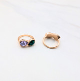 Gold Overlay Emerald and Tanzanite Colored Crystal Rings 2pcs - The Vault
Front View and Back View