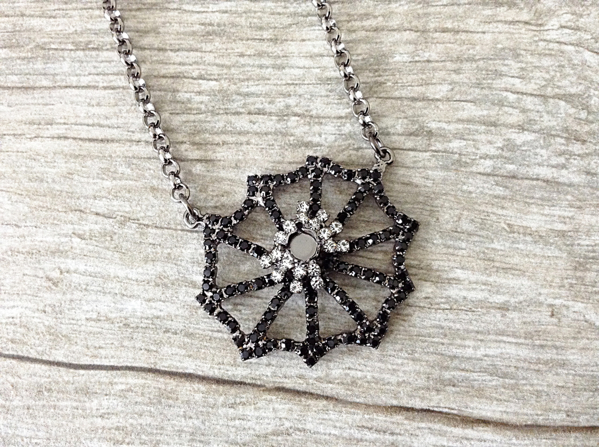 6mm One Setting Crystal Spider On A Garnet Spiderweb Necklace