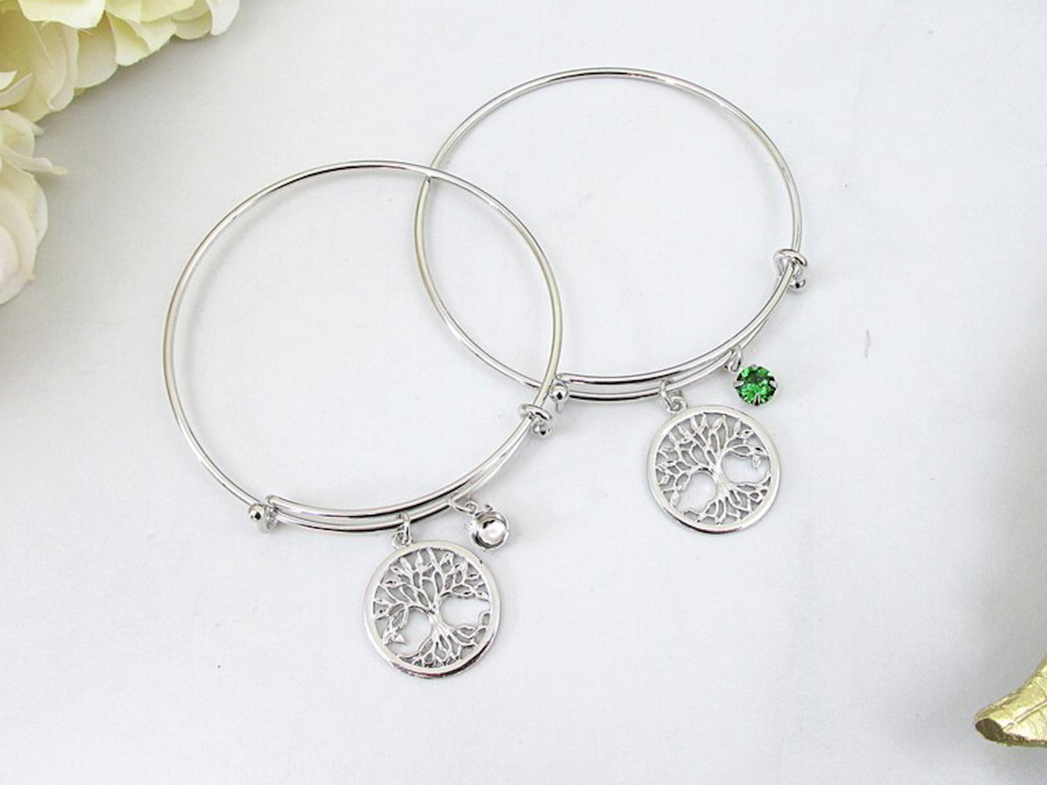 6mm Small Tree Of Life Charm Bangle Bracelet One Piece