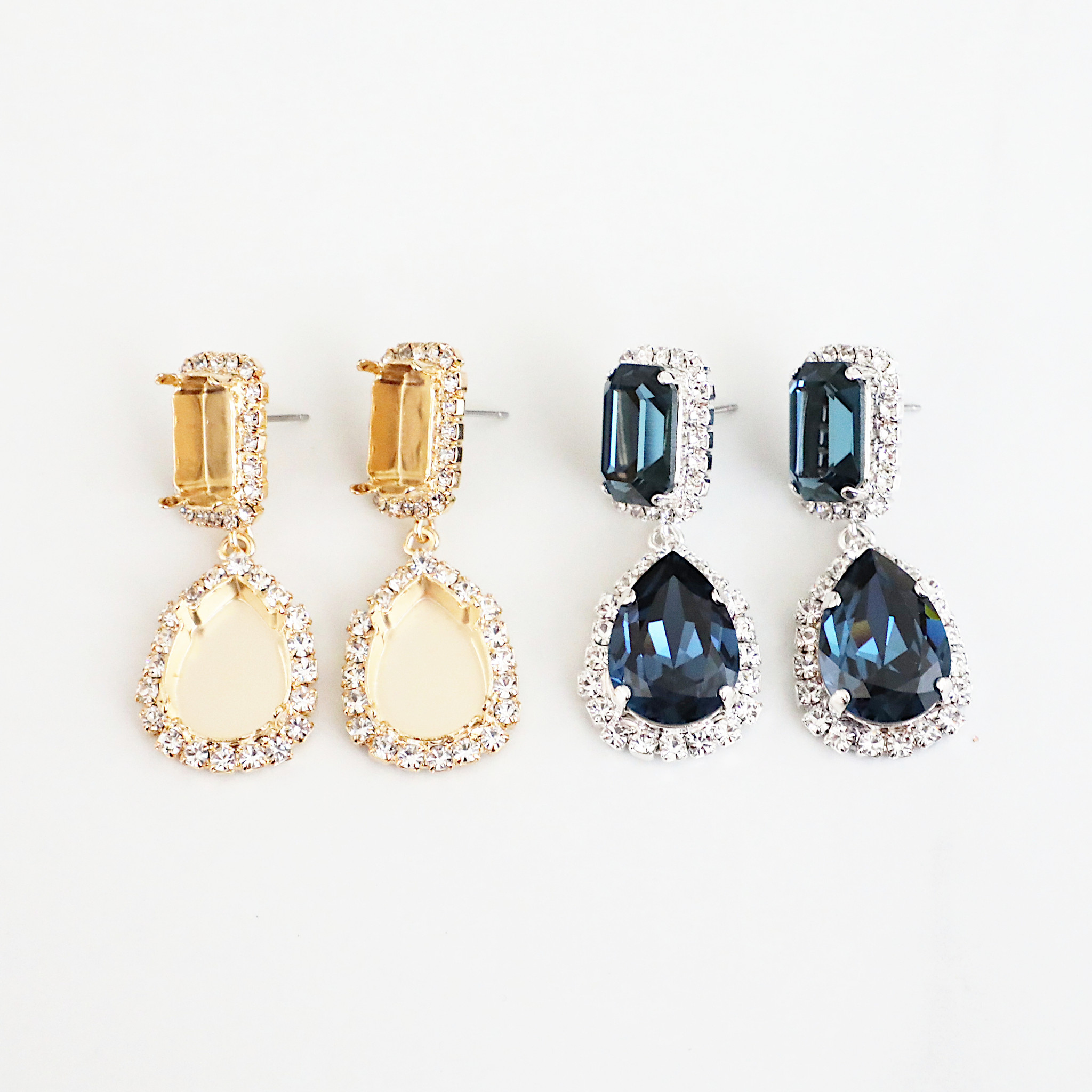 LV Swarovski Crystal Halo Stud Earrings- BLUE