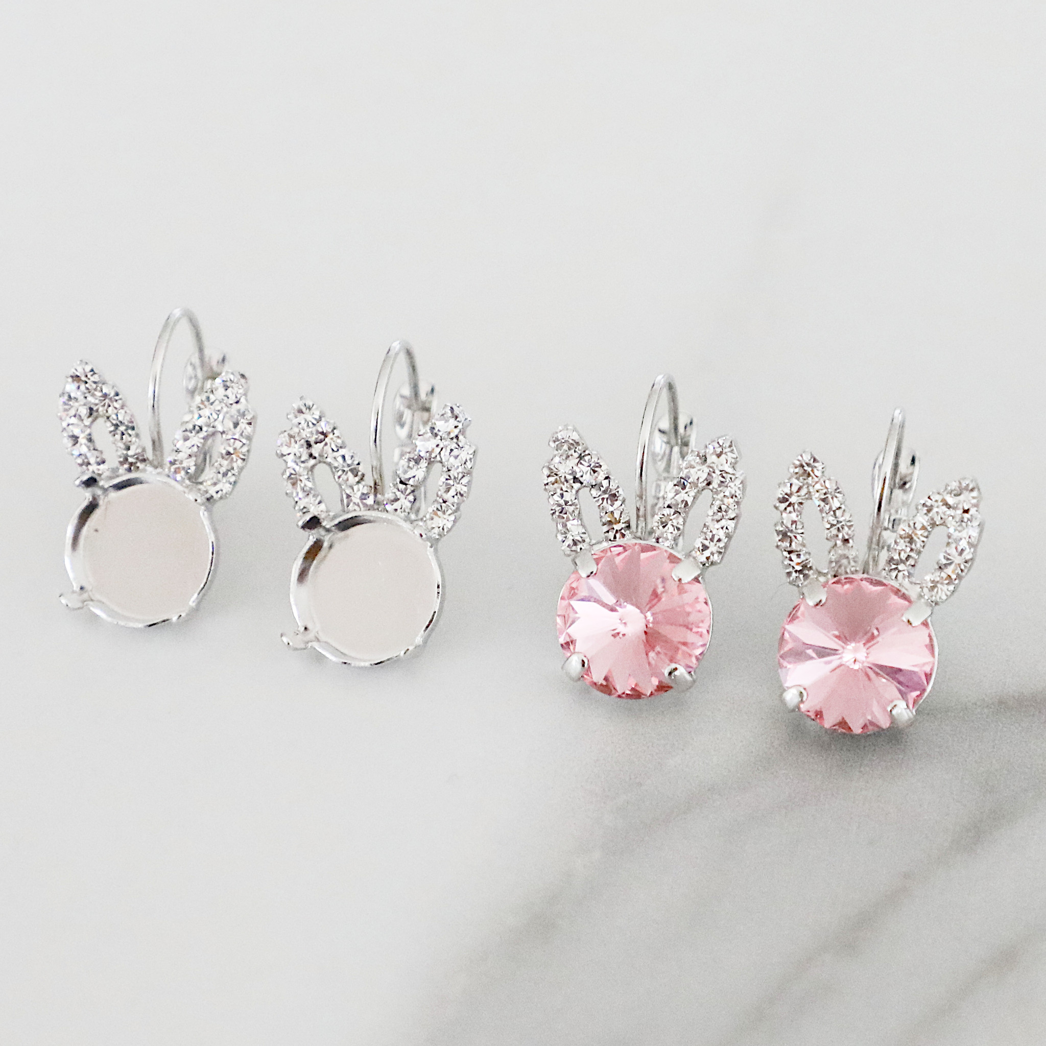 Earring Bases | 11mm Low Profile Crystal Bunny