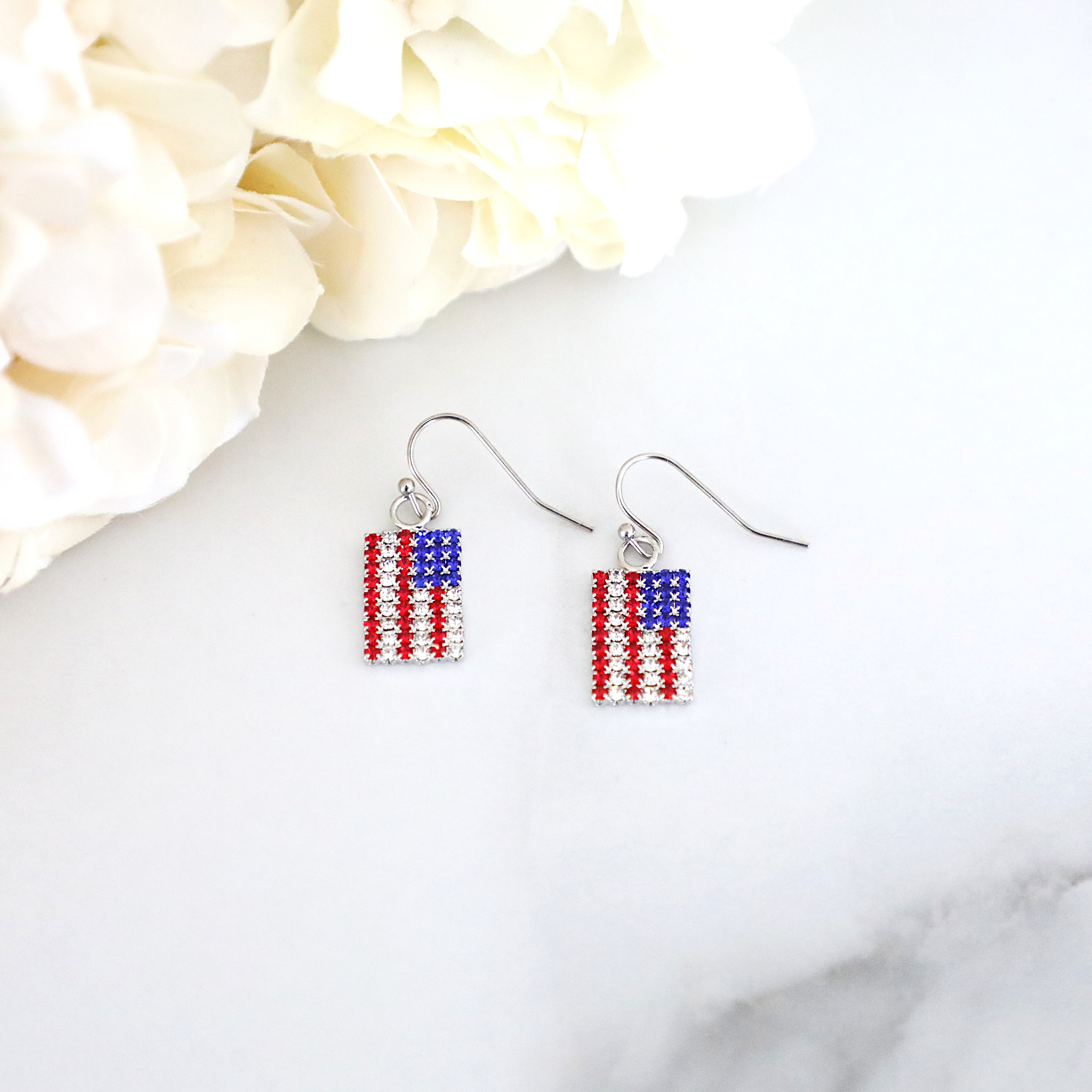 American Flag Crystal Rhinestone Earrings