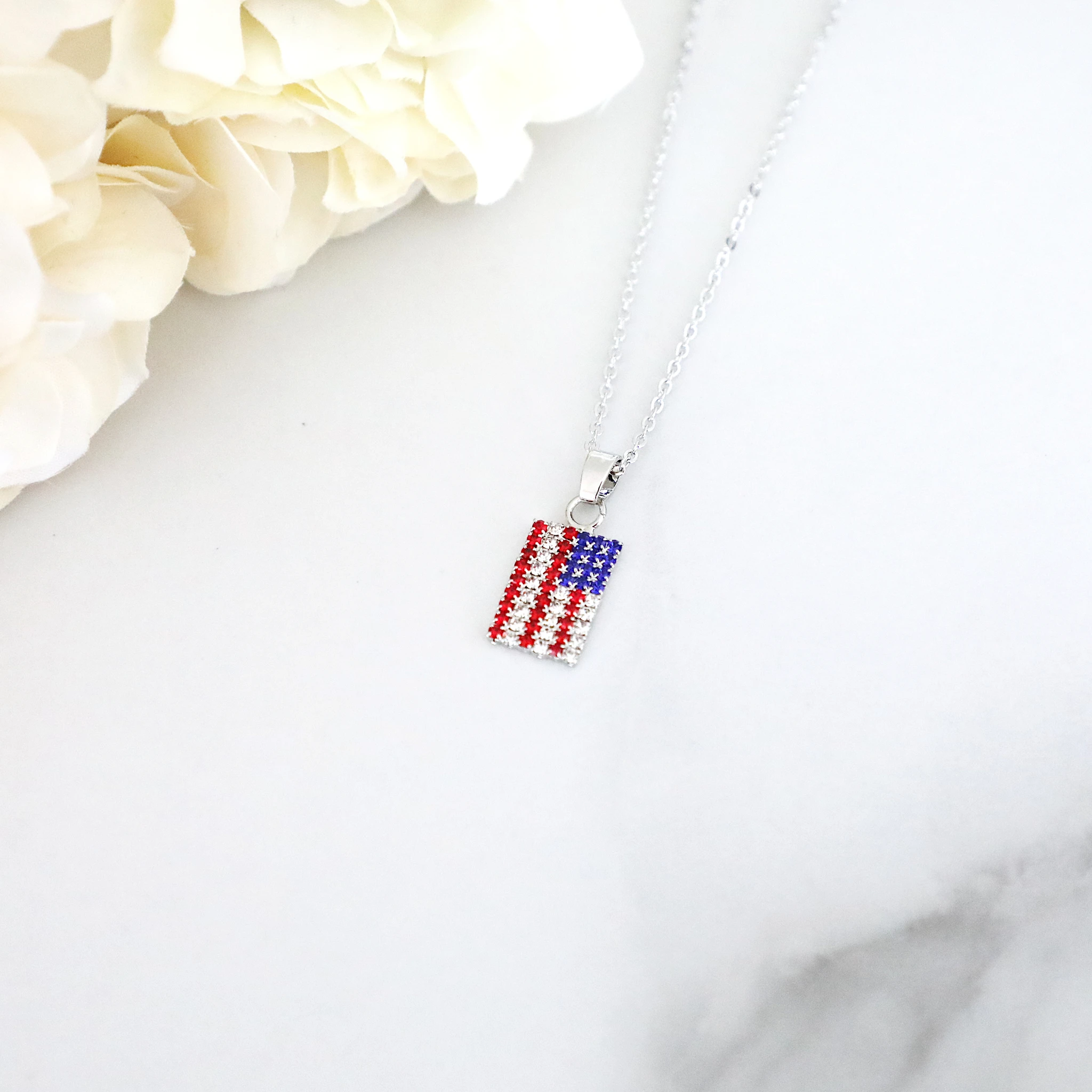 American Flag Crystal Rhinestone Necklace
