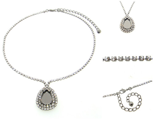 Empty Single Setting Necklace With Crystal Rhinestones 18x13mm Pear
