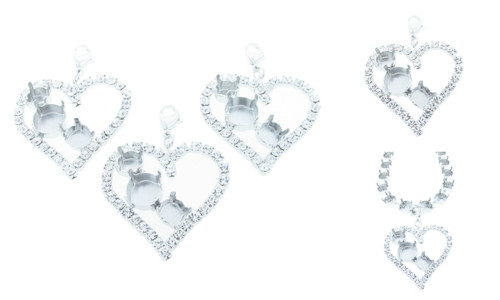 8.5mm (39ss) & 11mm Large Heart Empty Necklace Enhancer With Crystal Rhinestones Rhodium