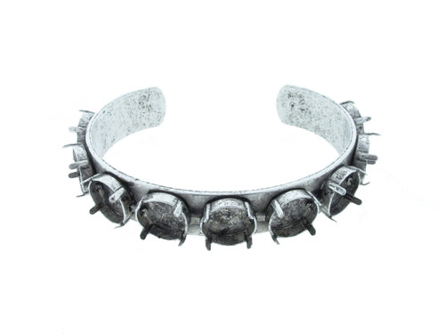 Cuff Bracelet with Nine 12mm Rivoli Round Empty Settings Silver Ox 