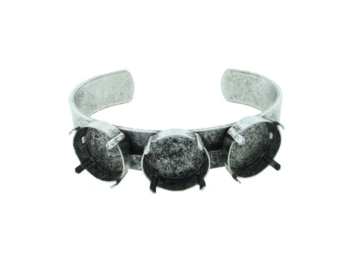 18mm Rivoli Round 3 Box Empty Cuff Bracelet in Silver Ox