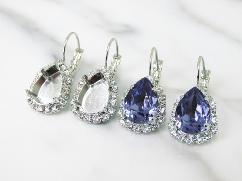 14x10mm Pear Lever Back Crystal Surround Empty Earrings