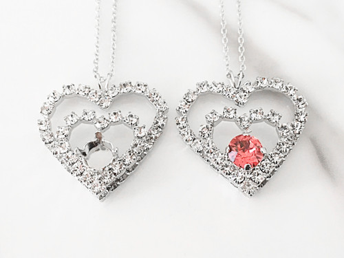 8.5mm | Rhinestone Double Heart Necklace | One Piece