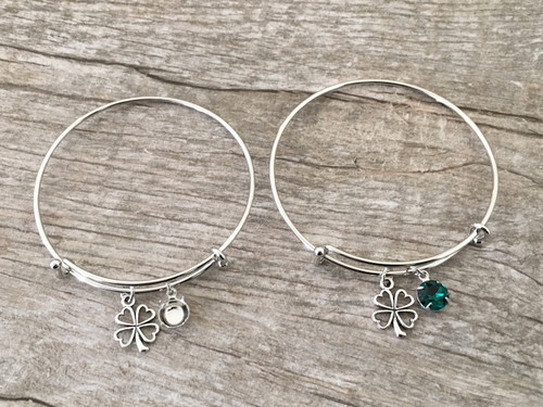 8.5mm | Four Leaf Clover Charm Bangle Bracelet | One Piece