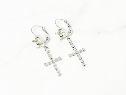 8.5mm | Dangle Crystal AB Rhinestone Cross Earrings | One Pair