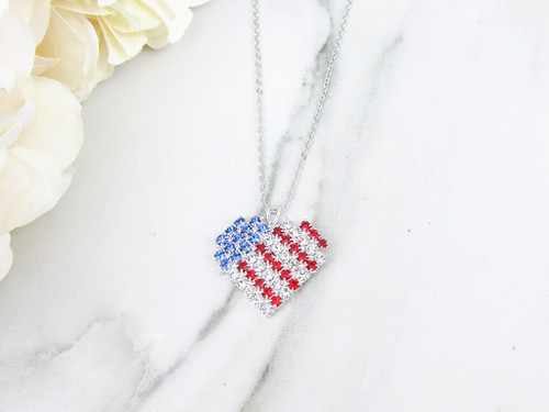 American Flag Heart Crystal Rhinestone Necklace | One Piece