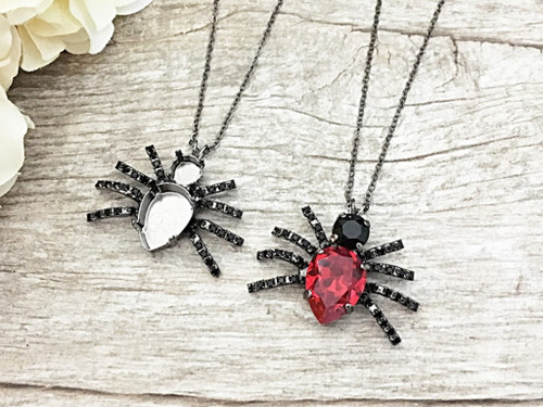 Jet Crystal Rhinestone Large Spider Necklace 
