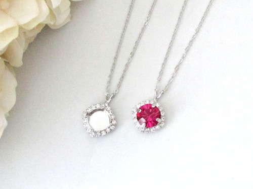 11mm | Crystal Halo Single Pendant On Necklace Chain | One Piece
