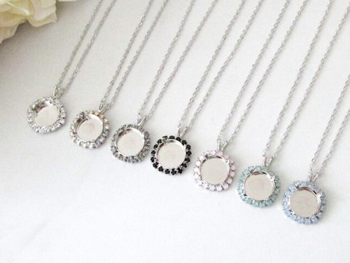 12mm Round | Crystal Halo Single Pendant On Necklace Chain | One Piece - Choose Crystal Halo Color