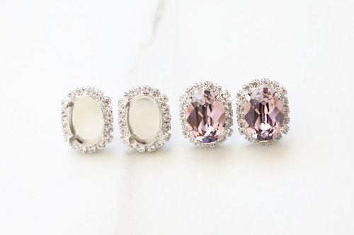 14mm x 10mm Oval | Crystal Halo Stud Earrings | One Pair