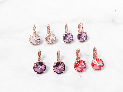 4 Pairs | 11mm Rose Gold Earrings made with Swarovski Crystals | Finished