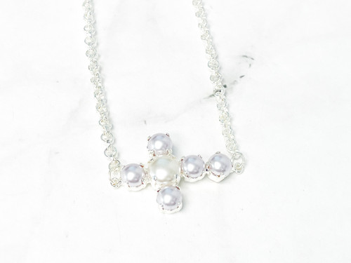 Light Blue Pearl Cross Necklace