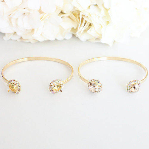 8.5mm | Crystal Halo Two Setting Thin Cuff Bracelet | One Piece