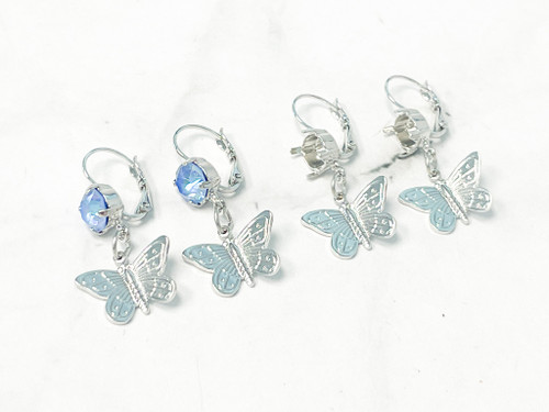 8.5mm | One Setting Drop & 3D Butterfly Charm Earrings | One Pair