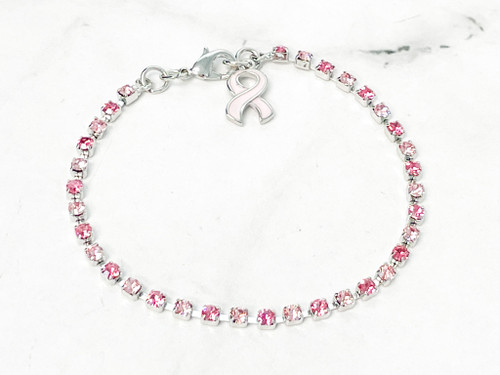Breast Cancer Rhinestone Tennis Bracelet