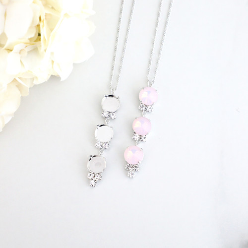 12mm Round | Three Setting Crystal Accent Drop Necklace | One Piece