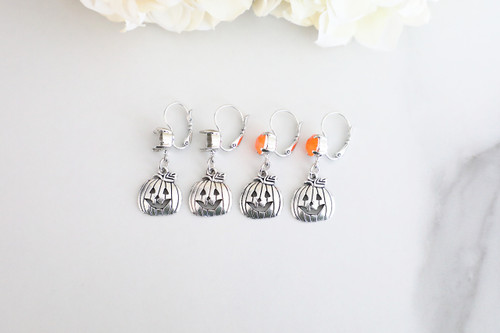 8.5mm | One Setting Drop & Jack-O-Lantern Charm Earring | One Pair