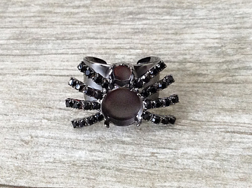 8.5mm and 12mm Round | Jet Crystal Rhinestone Black Spider Ring