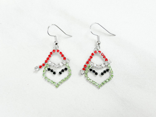 Grinch Crystal Rhinestone Wire Earrings | One Pair