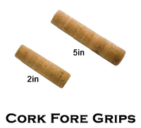 split grip handle with cork tape and mesquite (sp?) 