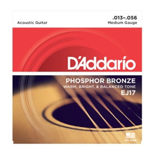 D'addario EJ17 Phosphor Bronze Acoustic Guitar Strings, Medium, 13-56