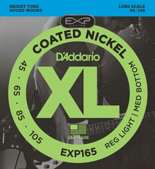 D'Addario EXP165 Coated Nickel Wound Bass, Light Top/Medium Bottom, 45-105, Long Scale