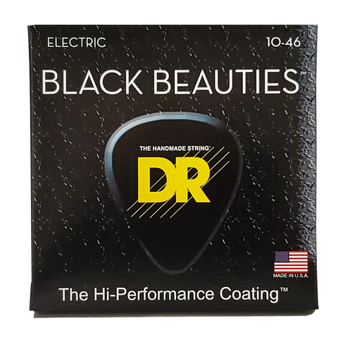 DR Strings Black Beauties Electric Guitar Strings - Med (10-46), Black Coated