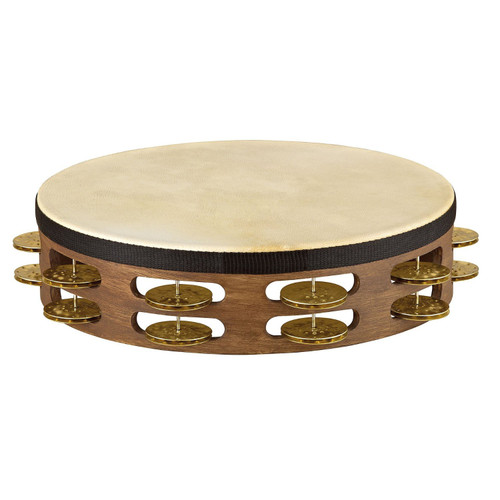 Meinl Percussion TAH2V-WB 10-Inch Vintage Wood Tambourine with Goat Skin Head and Hammered Brass Jingles, 2 Row