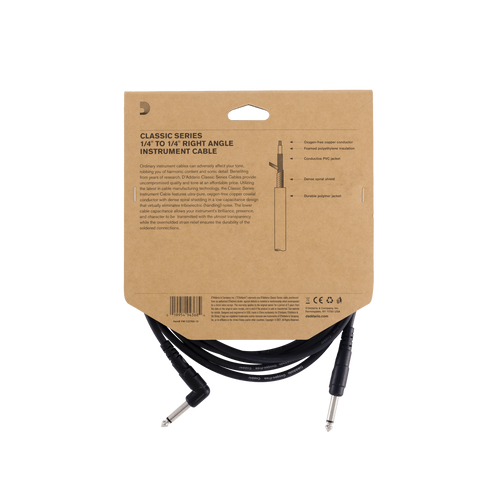 D'Addario Classic Series Instrument Cable Straight to Right-Angle - 10'