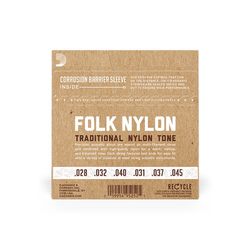 D'Addario Folk Classical Guitar Strings - Ball End, Normal Tension, Black Nylon