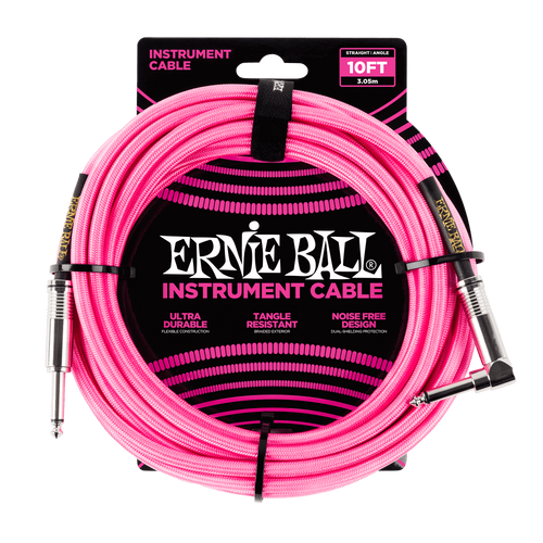 Ernie Ball Braided Instrument Cable - Straight-to-RA - 10' , Black