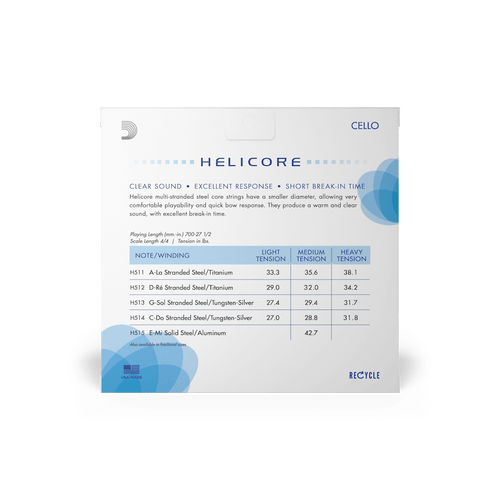 D'Addario Helicore Cello String Set - 4/4 Scale, Medium Tension D'Addario Helicore Cello String Set - 4/4 Scale, Medium Tension