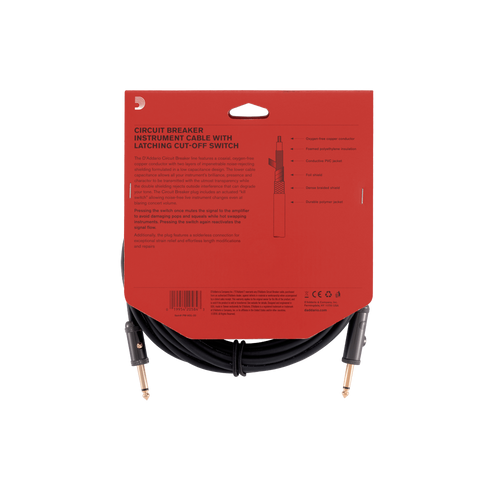 D'Addario Circuit Breaker Instrument Cable w/ Latching Signal Cut-off Switch - 20'