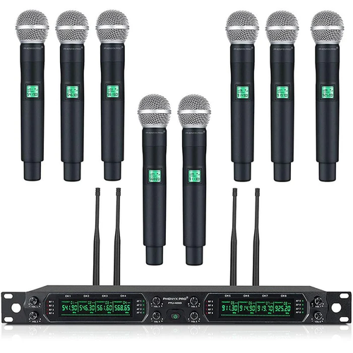 Phenyx Pro PTU-4000 UHF Wireless Mic System - 8 Handheld Mics